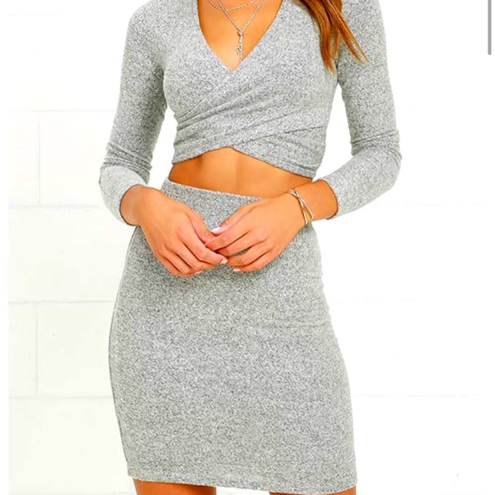 Lulu's heather gray long sleeve two-piece sweater dress